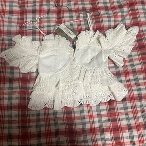 Thurley Womens white crop top size 2 100% linen embroidery NWT